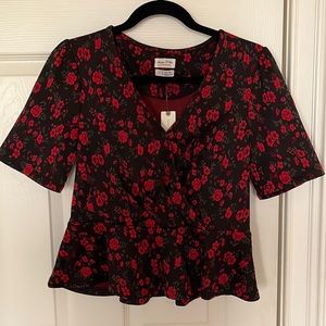 NWT Meadow Rue Anthropologie Rose Peplum V-Neck Faux wrap top